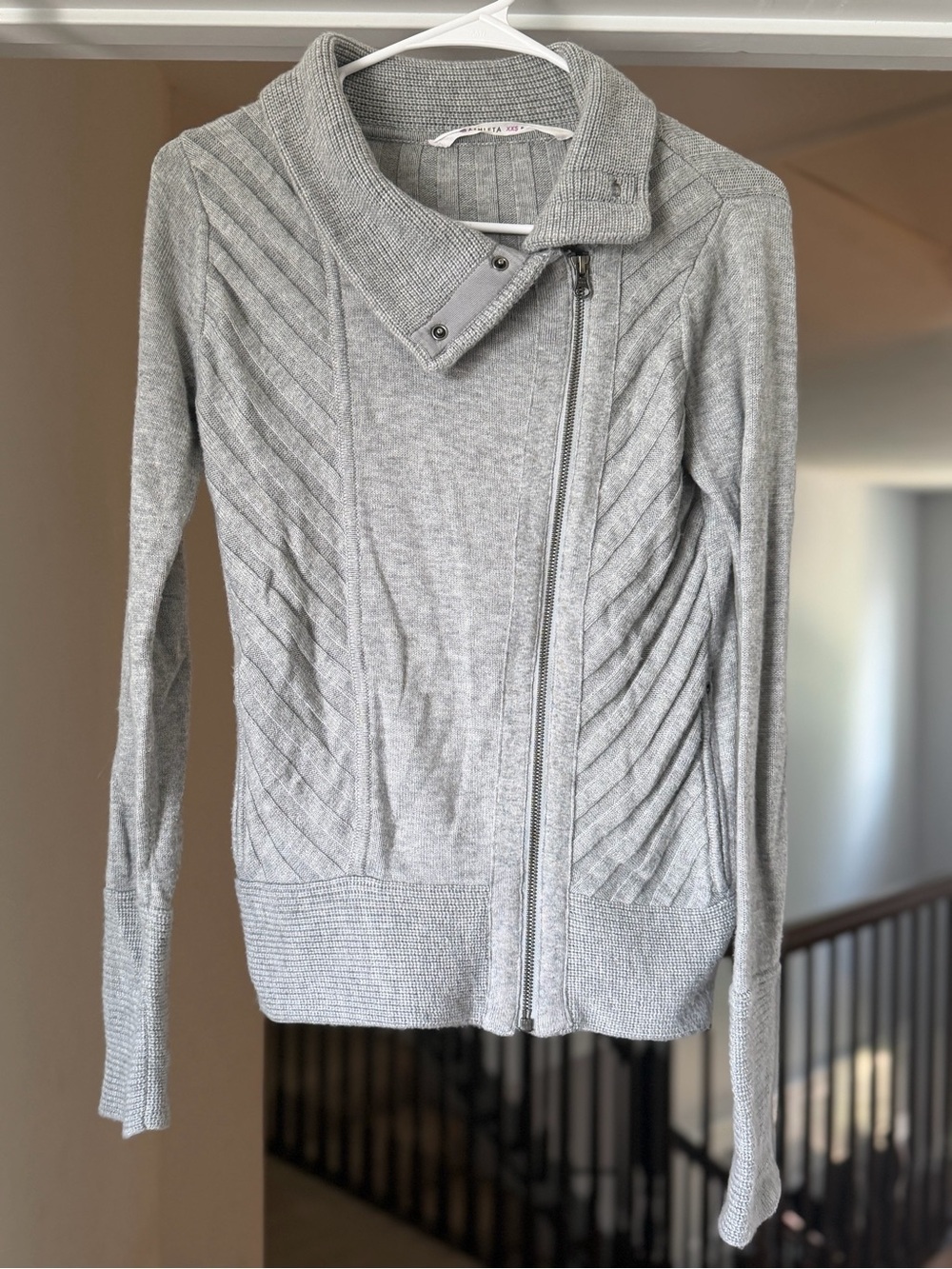 Athleta Gray Wool Blend Knit Moto Sweater Jacket Asymmetrical Zip XXS